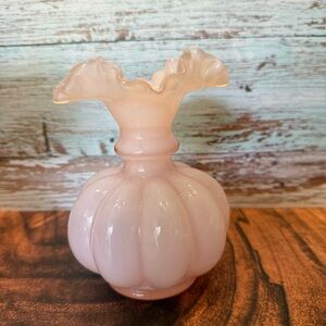 Vintage Fenton 1940's Dusty Pink Melon Overlay Glass Ruffle Vase
